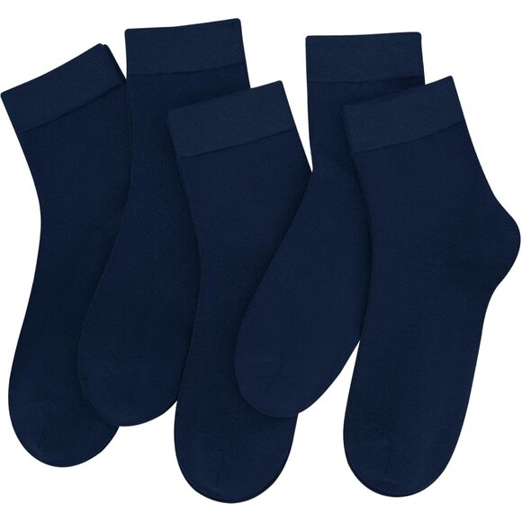 Women 5 Pairs Navy Blue Crew Thin Ankle Height Anti Odor Soft Ankle Socks - Picture 1 of 6